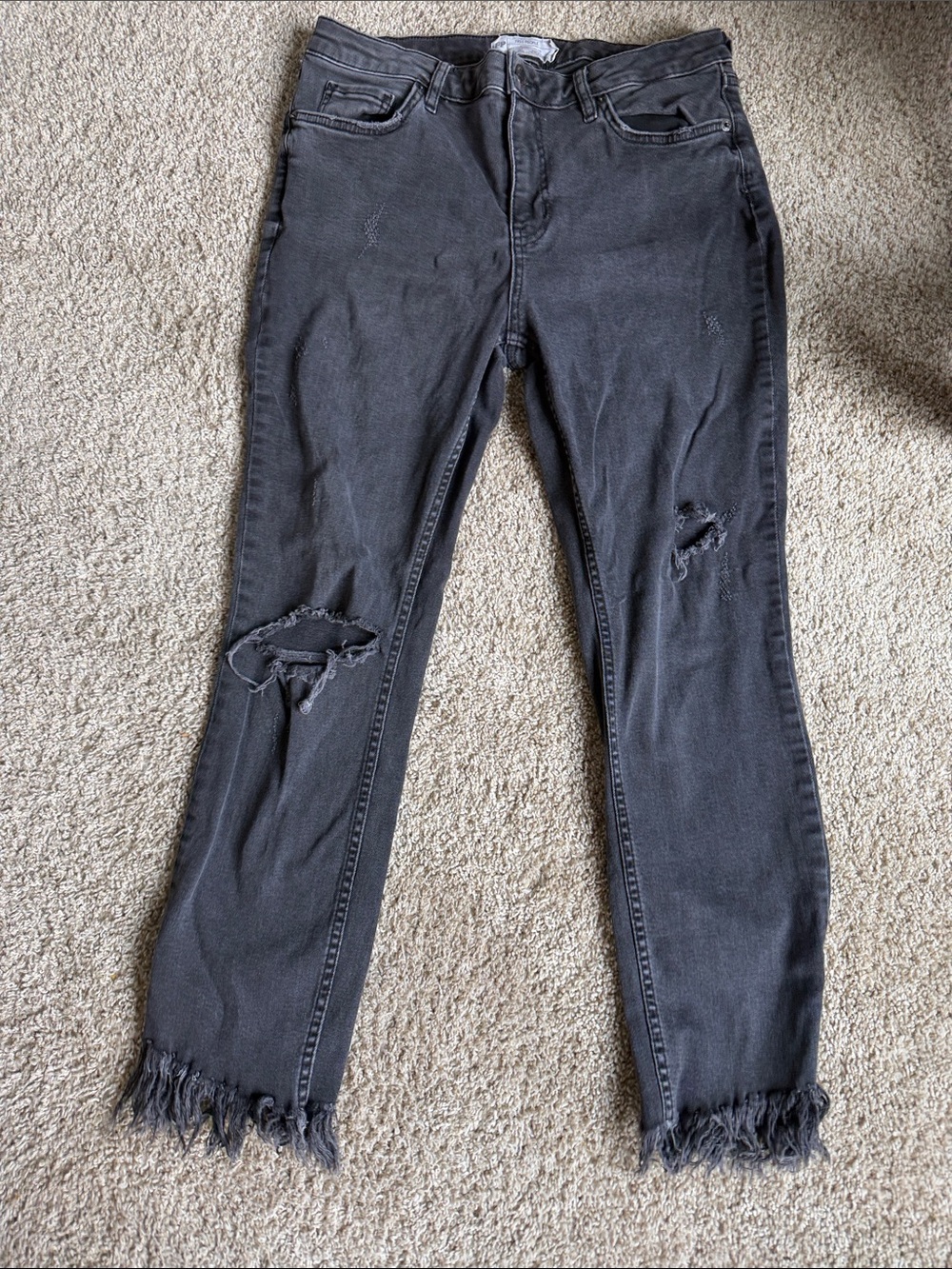 Free People Women's Black Distressed Fringe Hem Jeans Size 30